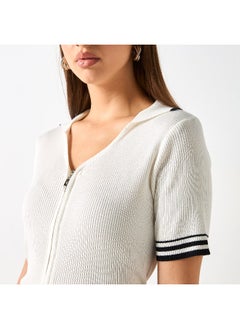 2Xtremz 2Xtremz Ribbed Zip Through Top with Short Sleeves  - Image 2