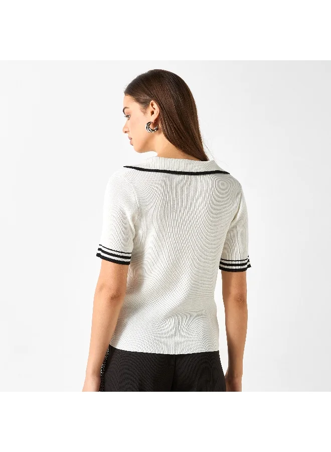 2Xtremz 2Xtremz Ribbed Zip Through Top with Short Sleeves