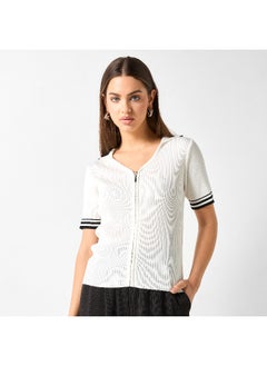 2Xtremz 2Xtremz Ribbed Zip Through Top with Short Sleeves  - Image 4