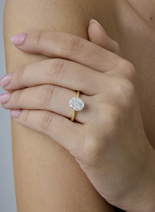 PAVOI 14K Gold Plated Oval Engagement Ring for Women - Hidden Halo 2.5CT Cubic Zirconia Promise Ring - Wedding Band, 5, White Gold, Cubic Zirconia - Image 2