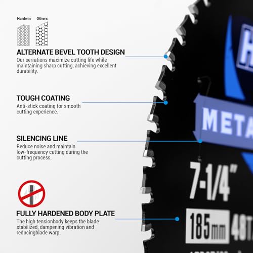 HARDWIN 7-1/4 Inch Metal Cutting Circular Saw Blade - 48T Cermet Carbide, Replace for Diablo D0748CF, for Rebar, Angle Iron, Pipes, 5/8" Arbor, Low-Heat Spark-Free Thin Kerf Design - Image 2