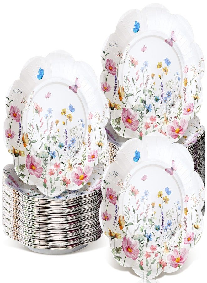 Suttmin 100 Pcs Wildflower Paper Plates Disposable Dessert Baby Bridal Shower Party Supplies Floral Dessert Plates Bulk Birthday Tea Party Serving Tray for Wedding Birthday - Image 1