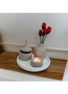 Taşdevri Life Tasdevri Life Decorative Tray Candle Holder Set Stone Color  - Image 1