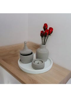 Taşdevri Life Tasdevri Life Decorative Tray Candle Holder Set Stone Color  - Image 2