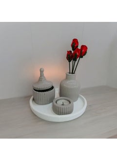 Taşdevri Life Tasdevri Life Decorative Tray Candle Holder Set Stone Color  - Image 3