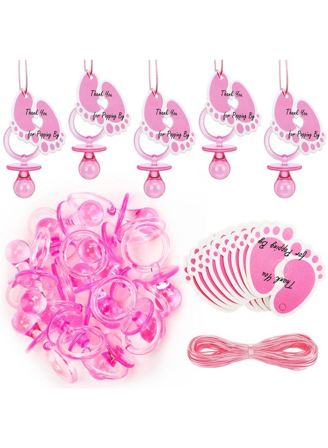 Tondiamo 24 Pieces Acrylic Baby Pacifiers Necklace with Foot Tags Pink Pacifiers Charm Newborn Pacifiers Baby Shower Plastic Cute Pacifiers Necklace for Baby Shower Party Decorations Table Scatter - Image 1