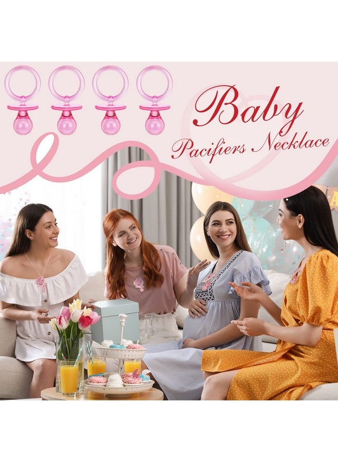 Tondiamo 24 Pieces Acrylic Baby Pacifiers Necklace with Foot Tags Pink Pacifiers Charm Newborn Pacifiers Baby Shower Plastic Cute Pacifiers Necklace for Baby Shower Party Decorations Table Scatter - Image 2