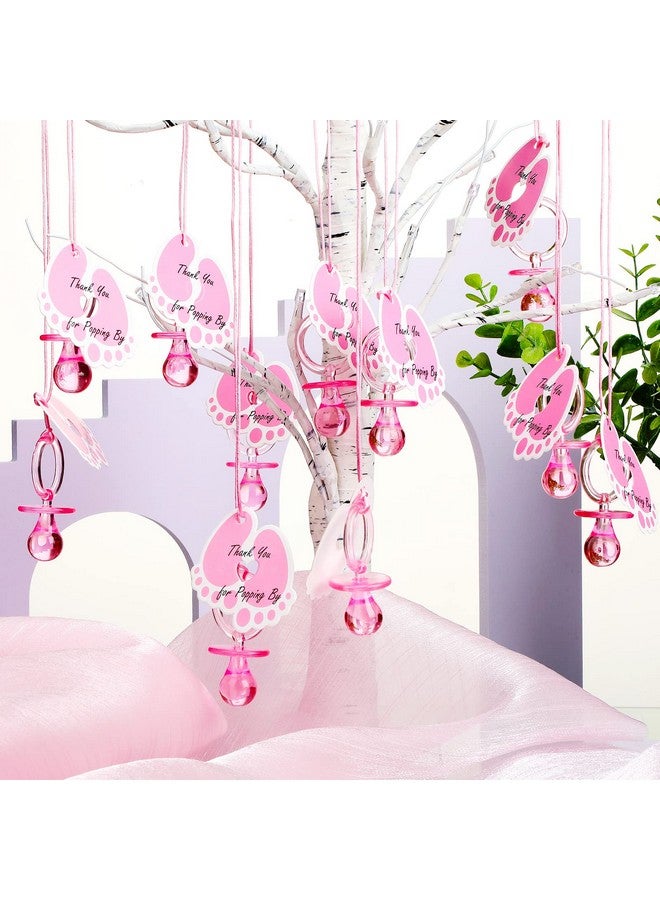 Tondiamo 24 Pieces Acrylic Baby Pacifiers Necklace with Foot Tags Pink Pacifiers Charm Newborn Pacifiers Baby Shower Plastic Cute Pacifiers Necklace for Baby Shower Party Decorations Table Scatter - Image 4