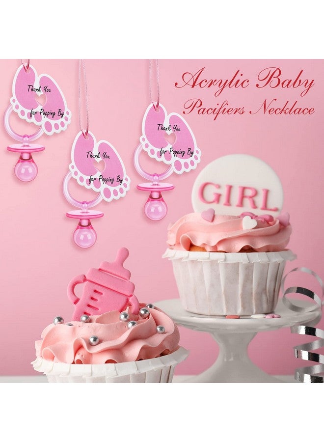 Tondiamo 24 Pieces Acrylic Baby Pacifiers Necklace with Foot Tags Pink Pacifiers Charm Newborn Pacifiers Baby Shower Plastic Cute Pacifiers Necklace for Baby Shower Party Decorations Table Scatter - Image 5