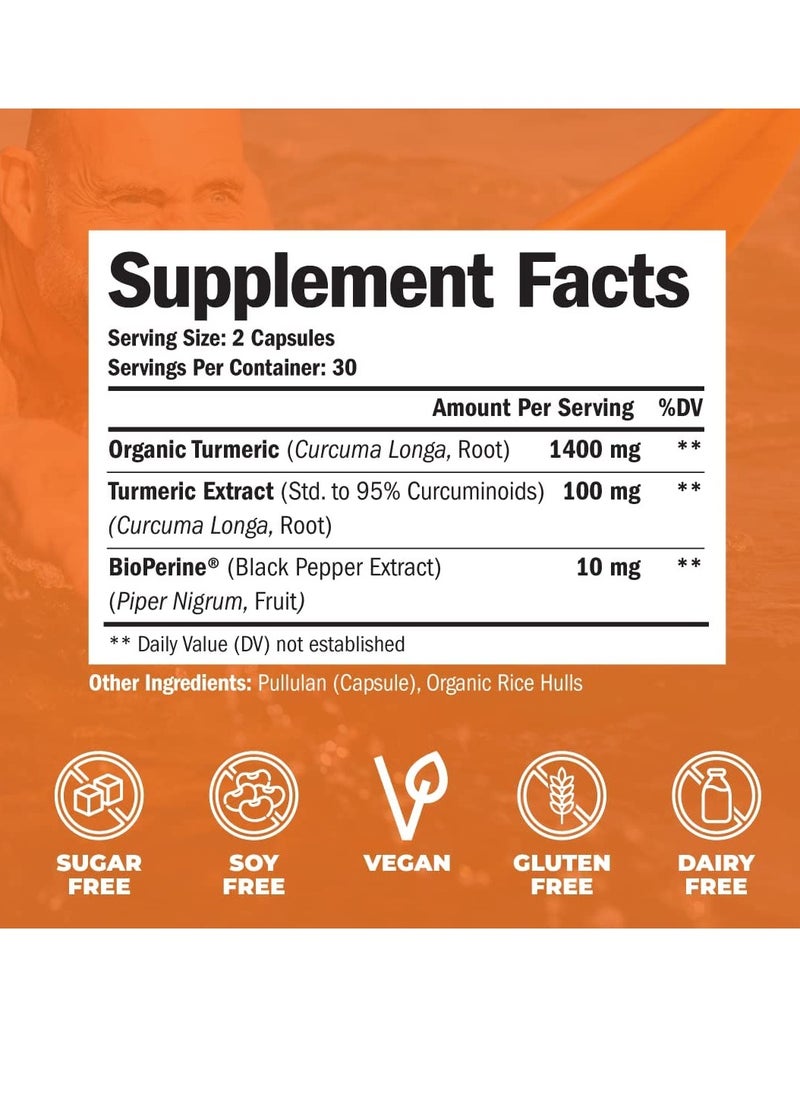 Vimerson Health - Turmeric Curcumin Supplement. 10 Milligrams Of Bioperine. Made From Organic Turmeric. Healthy Inflammatory Response. Anti-Oxidant Properties. Black Pepper For Better Absorption. Occasional Pain Relief - Image 1
