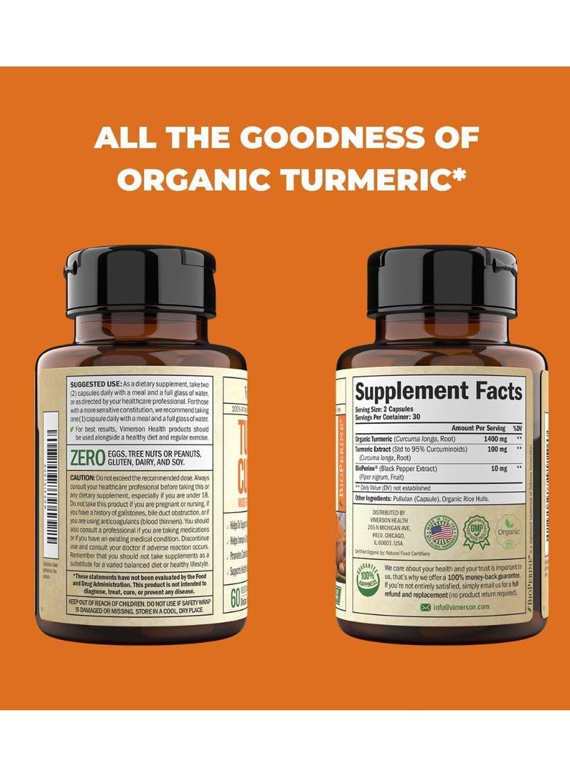 Vimerson Health - Turmeric Curcumin Supplement. 10 Milligrams Of Bioperine. Made From Organic Turmeric. Healthy Inflammatory Response. Anti-Oxidant Properties. Black Pepper For Better Absorption. Occasional Pain Relief - Image 1