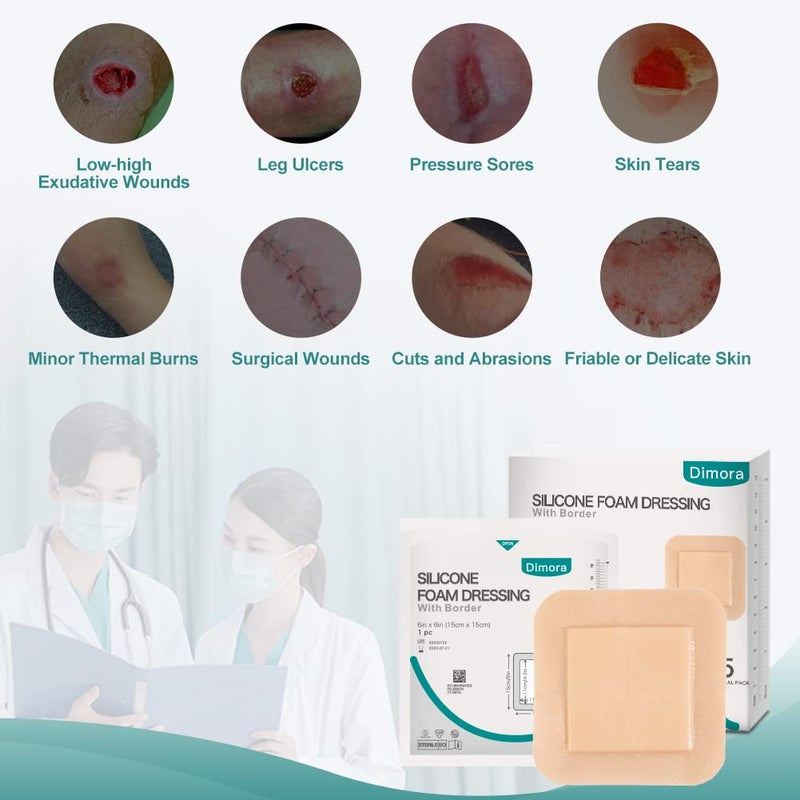 Dimora Silicone Foam Dressing 9x9 5 PacksSilicone Foam Dressing 6 x 643 X 43 pad Adhesive Dressing High Absorbency Sacral Foam Dressing - Image 3