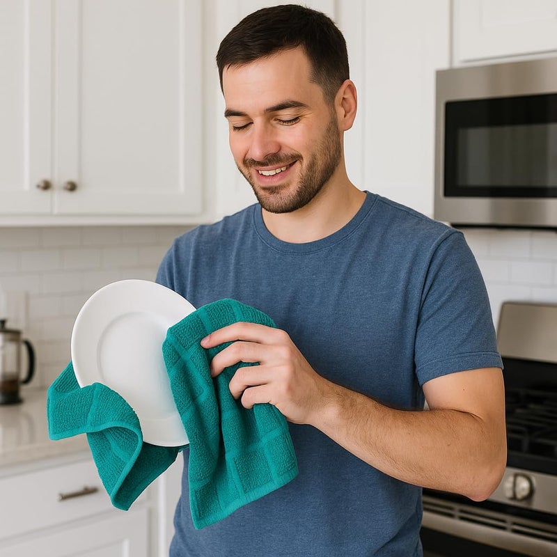 Mellow Buff 100% Cotton Terry Dish Cloth & Dish Towel (Teal, Dish Towel - 4 Pack(Solid)) - Image 5