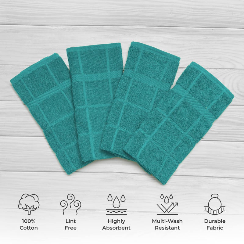 Mellow Buff 100% Cotton Terry Dish Cloth & Dish Towel (Teal, Dish Towel - 4 Pack(Solid)) - Image 2