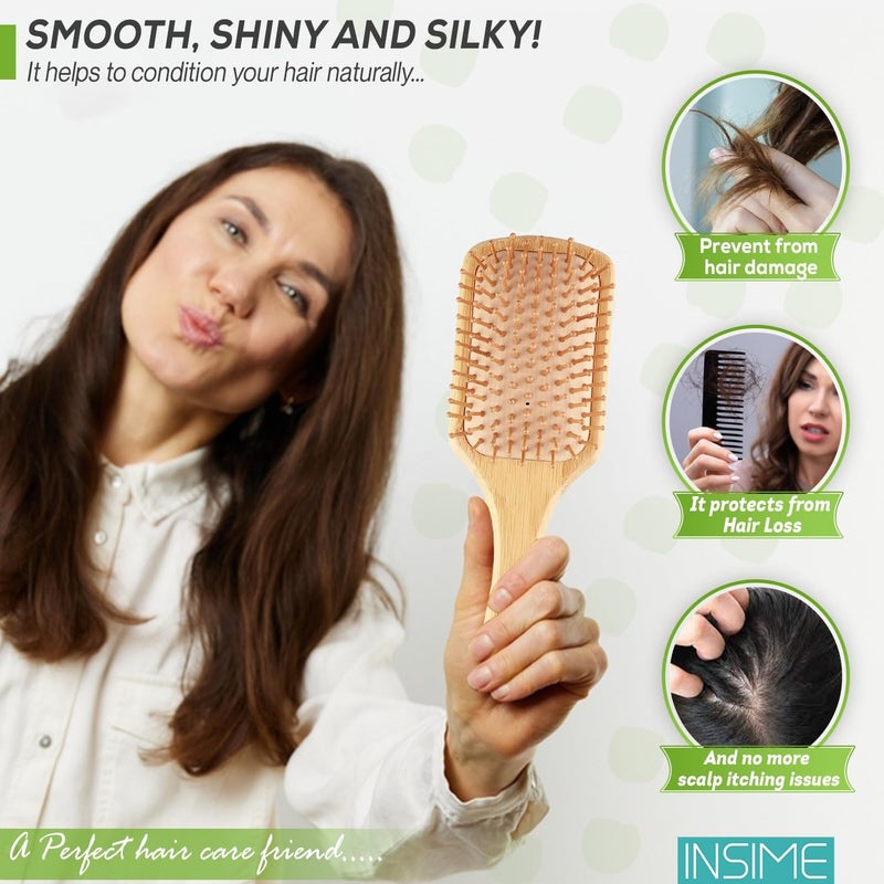 INSIME Bamboo Hair Brush With Bristles. - Image 4