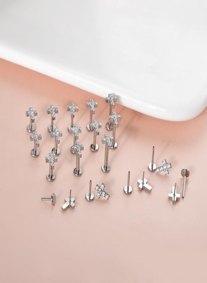 Lantine 14g 6mm Cross Lip Labret Medusa Monroe Helix Daith Cartilage Conch Piercing Jewelry Implant Grade Titanium Cz Push in Flat Back Stud Earrings - Image 5