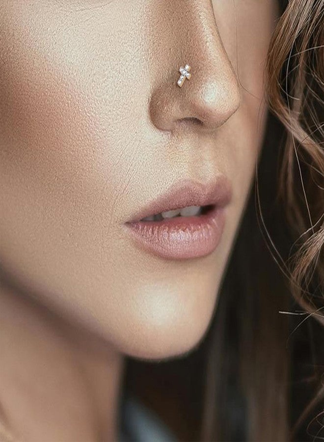 Lantine 14g 6mm Cross Lip Labret Medusa Monroe Helix Daith Cartilage Conch Piercing Jewelry Implant Grade Titanium Cz Push in Flat Back Stud Earrings - Image 2