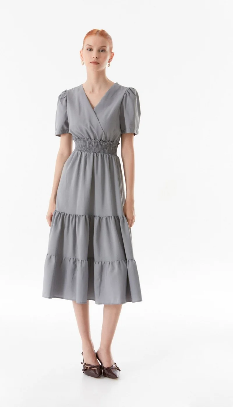 فولامودا Double Breasted Neck Elastic Waist Dress