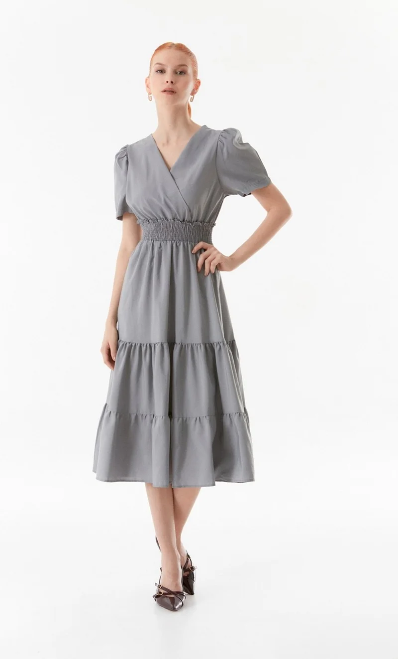 فولامودا Double Breasted Neck Elastic Waist Dress
