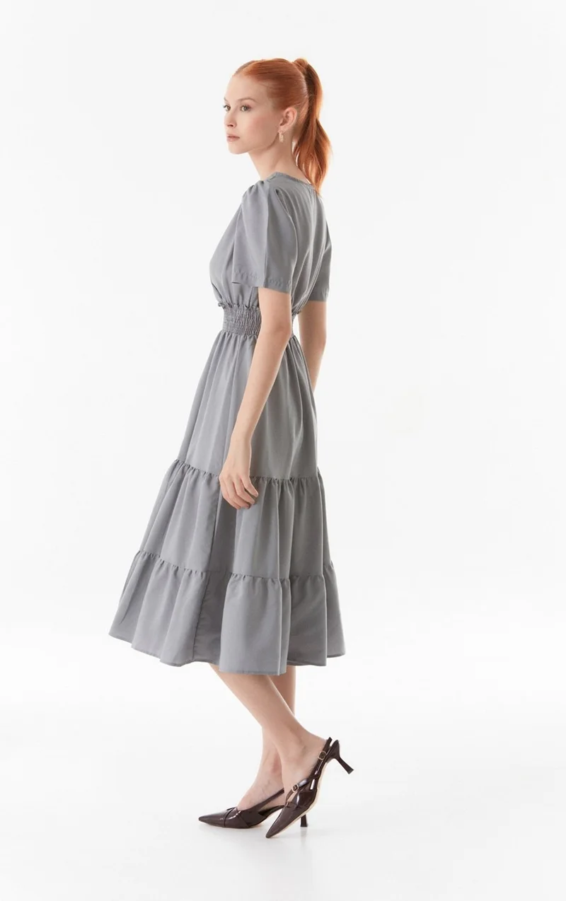 فولامودا Double Breasted Neck Elastic Waist Dress