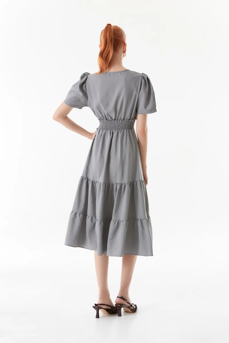 فولامودا Double Breasted Neck Elastic Waist Dress