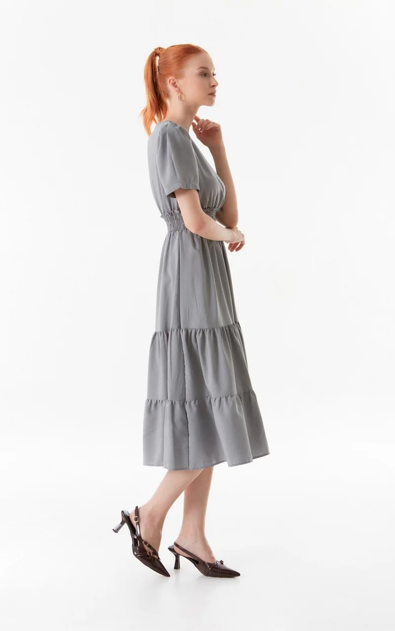 فولامودا Double Breasted Neck Elastic Waist Dress