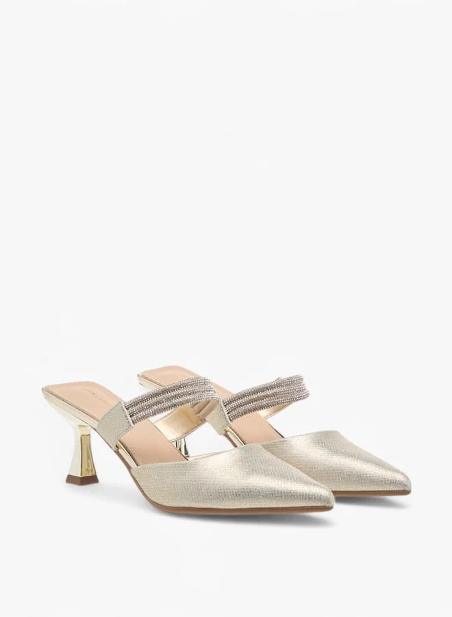 Flora Bella By Shoexpress Womens Embellished Pointed Toe Mules With Flared Heels