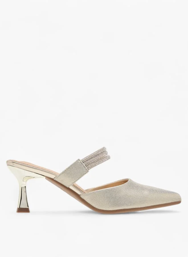 Flora Bella By Shoexpress Womens Embellished Pointed Toe Mules With Flared Heels