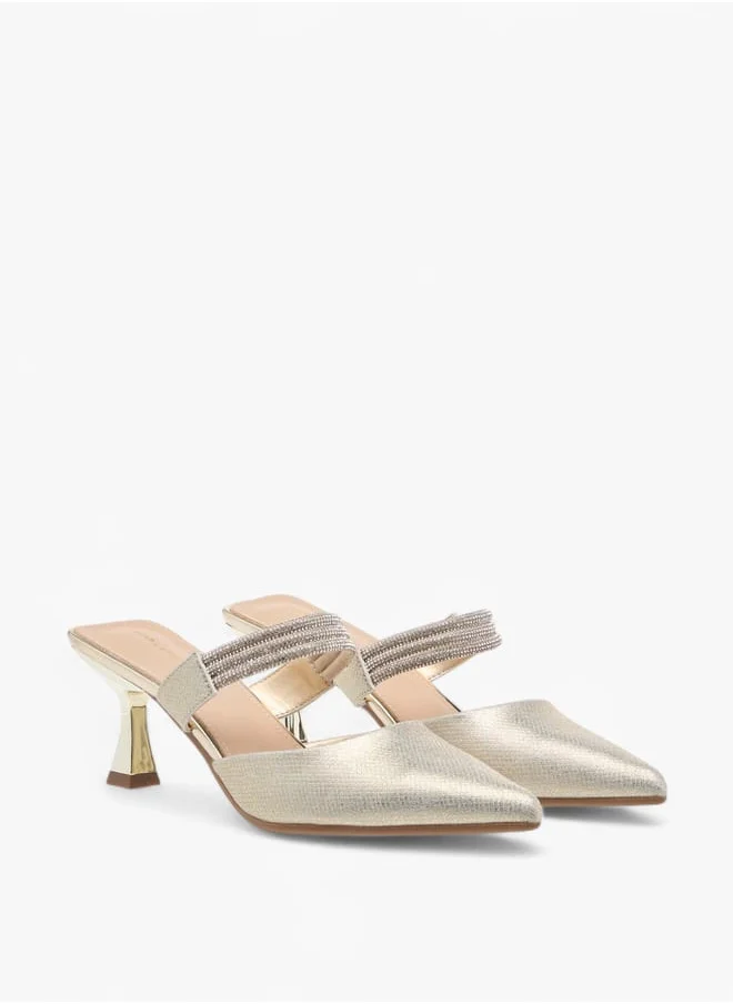 Flora Bella By Shoexpress Womens Embellished Pointed Toe Mules With Flared Heels Ramadan Collection