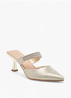 Flora Bella By Shoexpress Womens Embellished Pointed Toe Mules With Flared Heels Ramadan Collection  - Image 1