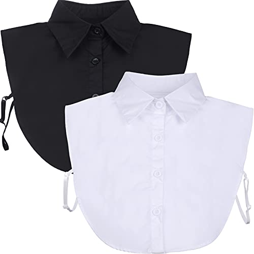 Tatuo 2 Pieces Fake Collar Detachable Collar for Women Shirts Dickey Half False Blouse Dickey(Large,Black, White) - Image 1