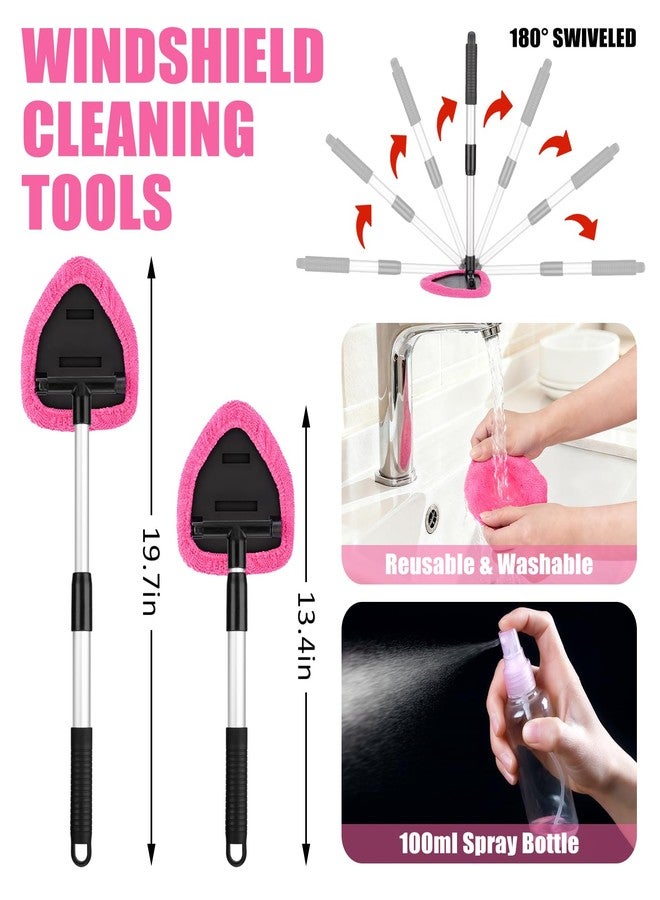 AUTODECO Windshield Cleaner Tool, 17Pcs Car Interior Detailing Kit, Detailing Brush, Towels, Duster, Car Cleaning Kit Interior for RVs, Truck, Trailer (Pink) - Image 2