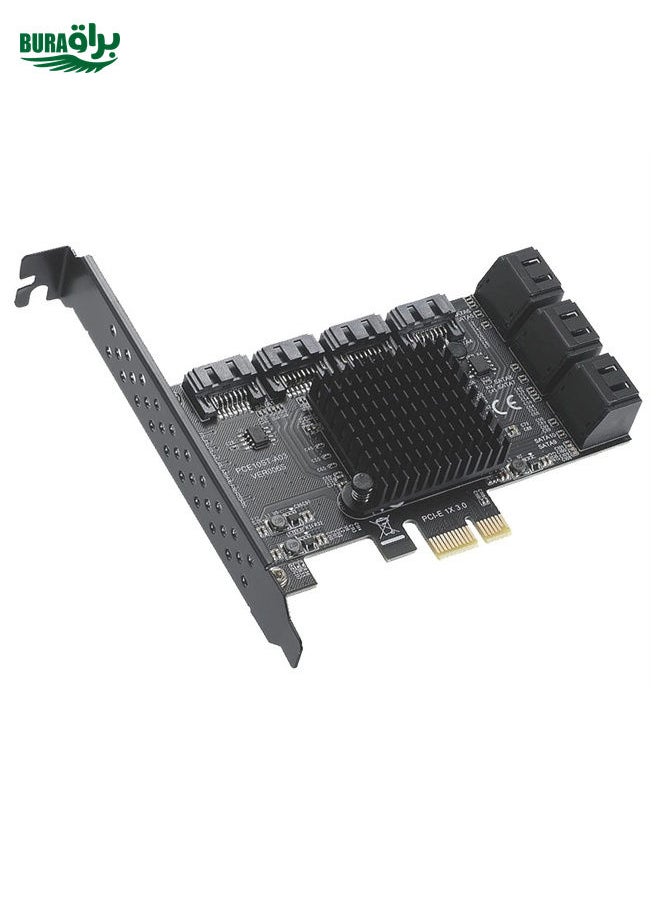 BURAQ PCIE 1X To 10 Port  SATA 3.0 Adapter Expansion Card ASMedia ASM1166 Converter  - Image 1