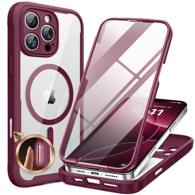 Miracase for iPhone 16 Pro Max Case 6.9'', [Bubble Free] Full-Body Bumper Phone case with Built-in Full Glass Screen &Lens Protector,Compatible with MagSafe,Drop Proof 16 Pro Max Cover,Plum - Image 1