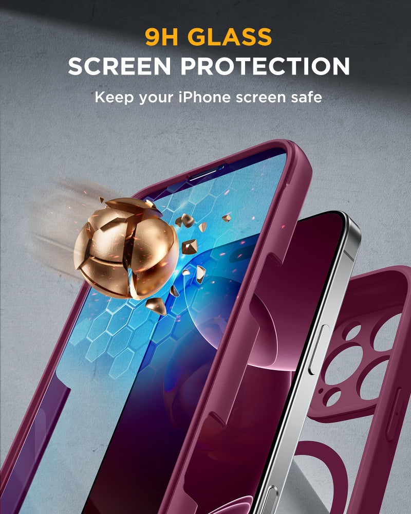 Miracase for iPhone 16 Pro Max Case 6.9'', [Bubble Free] Full-Body Bumper Phone case with Built-in Full Glass Screen &Lens Protector,Compatible with MagSafe,Drop Proof 16 Pro Max Cover,Plum - Image 4
