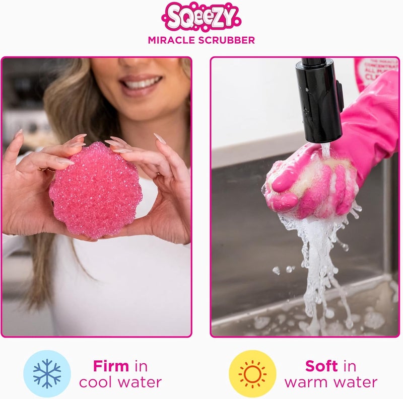 Stardrops – The Pink Stuff – SQeeZY Miracle Scrubber Sponge, Scratch Free Solution for Ultimate Home Cleaning - Perfect for Kitchens, Bathrooms, and Outdoor Use, 3-Pack - Image 3
