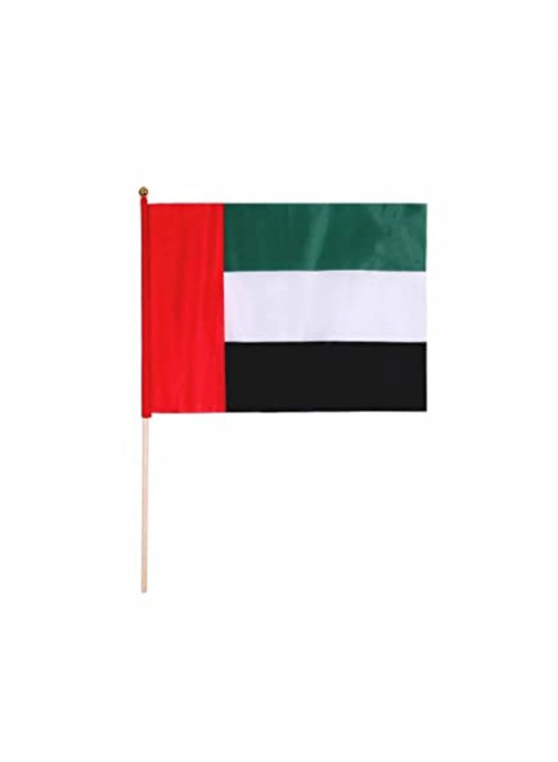 Yuwell 12 Piece UAE Flags With Wooden Stick Multicolour 14x21centimeter