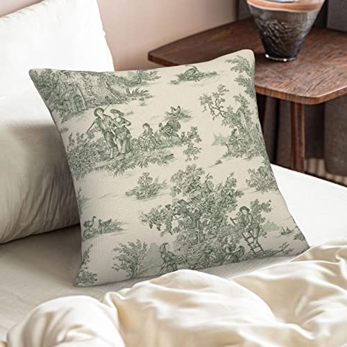 CALHogar Toile Pillow Covers,French Country Decor,Vintage Throw Pillows,Spring Pillow Cover,Green Pillow Cover,Linen Pillow Covers,Vintage French Jouy Pillow case - Image 1