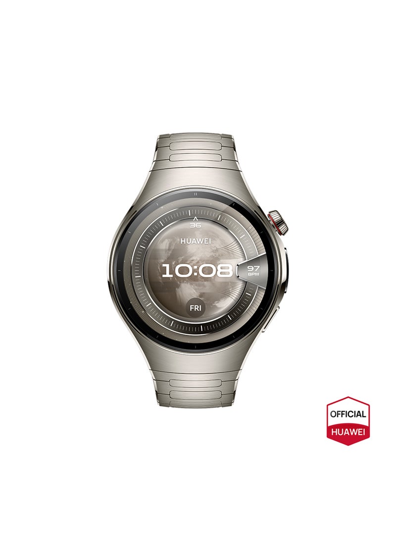 HUAWEI Watch 5 46mm Smartwatch, Multi-sensing X-tap Technology, Real-time Fingertip Blood Oxygen, Health Glance, E-sim, Two Battery Modes, IOS and Android Titanium Case, Titanium Strap - Image 1
