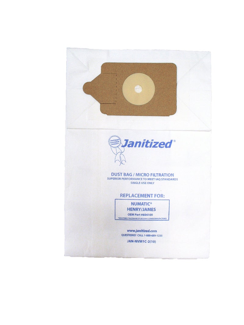 Janitized JAN-NVM1C-2(10) Premium Replacement Commercial Vac Bag, Nacecare/Numatic Henry/James Model 200, 225, 235, 250, 252 and 260, RSV130/200, OEM#604100 (Pack of 10) - Image 2