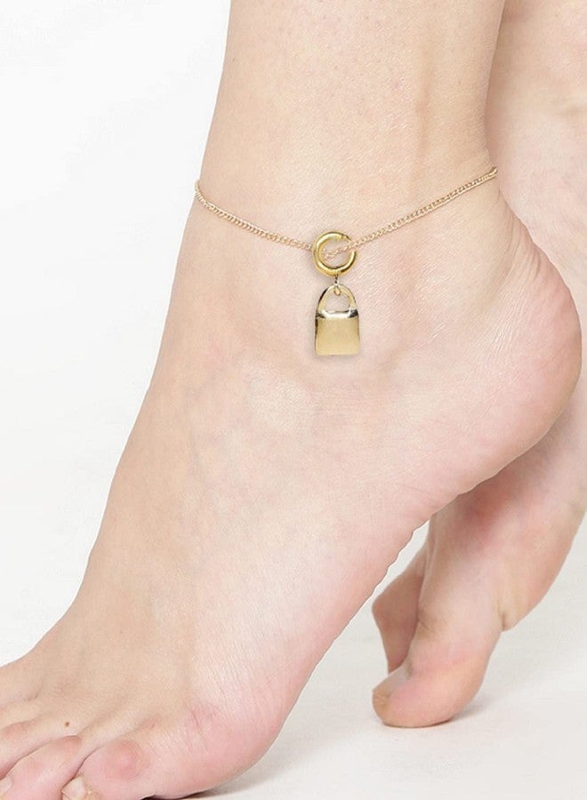 OOMPHelicious Jewellery Lock Charm Delicate Gold Tone Fashion Anklet For Women & Girls Stylish Latest (AYJ18_CC1) - Image 2