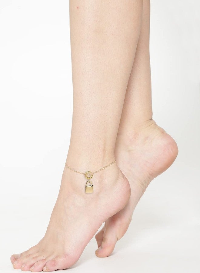OOMPHelicious Jewellery Lock Charm Delicate Gold Tone Fashion Anklet For Women & Girls Stylish Latest (AYJ18_CC1) - Image 3