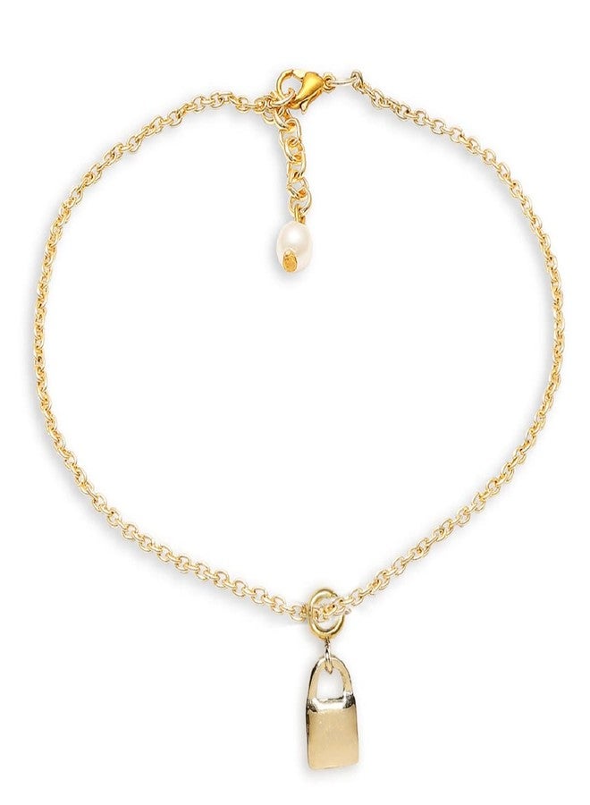 OOMPHelicious Jewellery Lock Charm Delicate Gold Tone Fashion Anklet For Women & Girls Stylish Latest (AYJ18_CC1) - Image 1