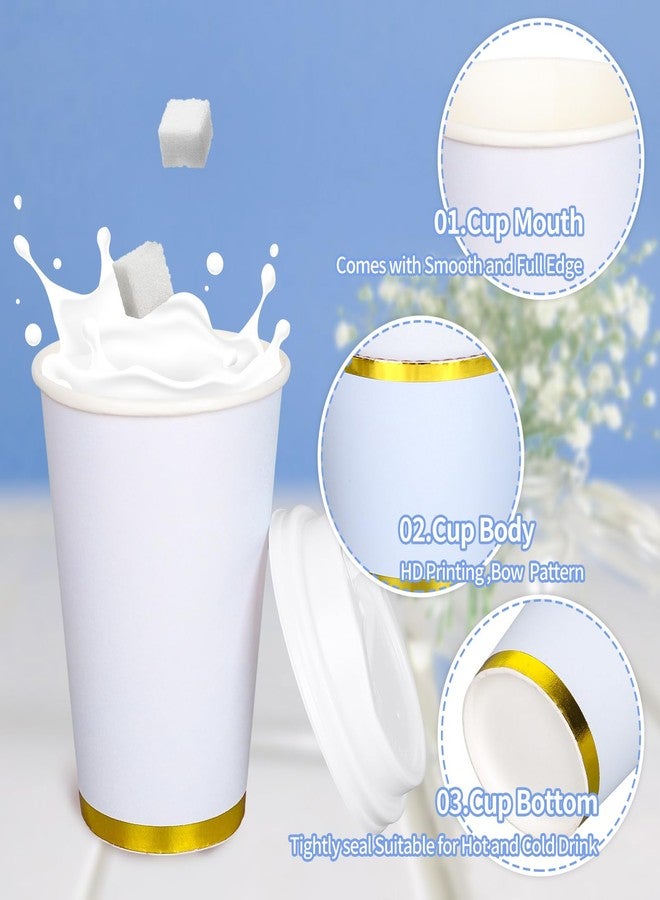 JarThenaAMCS 50Pcs Blue Disposable Coffee Cups with Lids and Sleeves 12Oz Foil Gold Border Cups for Wedding Holiday Picnic Birthday Party Bridal Favor Coffee Beverage Tea - Image 3