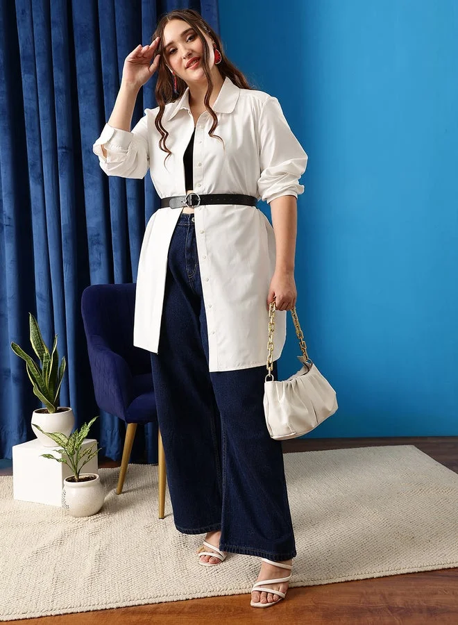 STREET 9 قميص نسائي أبيض كلاسيكي واسع من ستريت