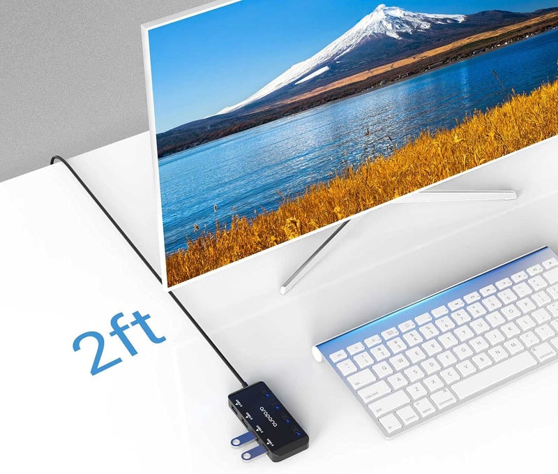 AROPANA USB 3.1 Gen 1 /USB 3.0 High Speed 5Gbps Hub for Laptop 4 Port Portable Adapter with Individual Power ON/Off Switch and Individual Blue LED Indicators (with 2ft /60cm Long Cable) - Image 4