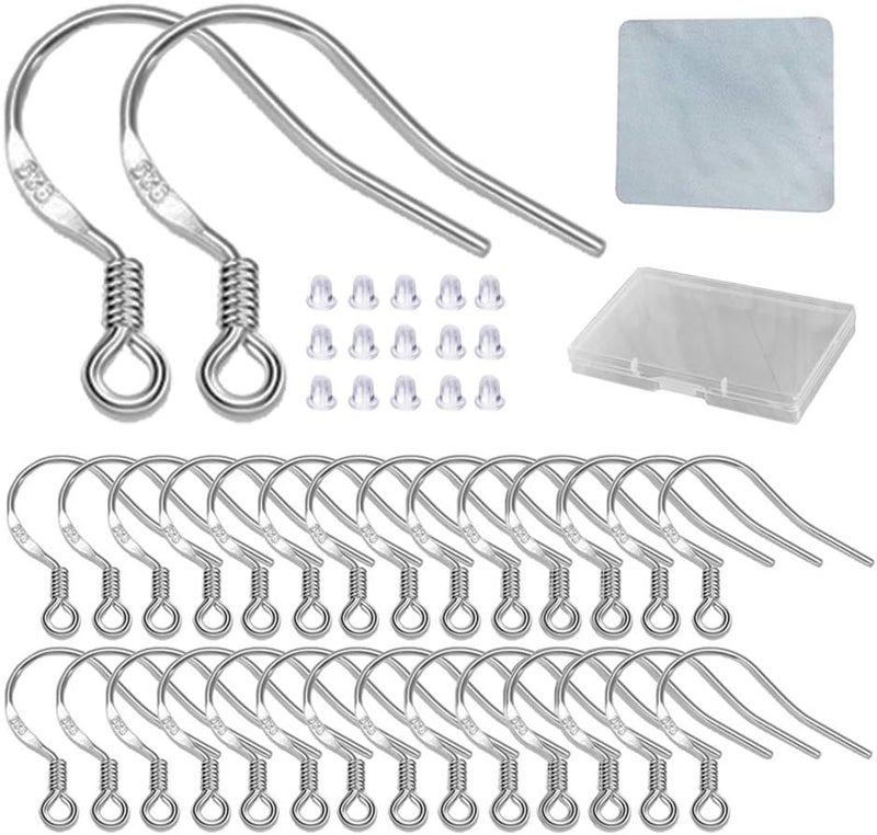 DIYEAR Hypoallergenic Silver Earring Hooks - 120 pcs/60 Pairs s925 Sterling Silver Plated Ear Wires for Jewelry Making, Jewelry findings Parts with 120 pcs Rubber Earring Backs Stopper for DIY Earrings - Image 1