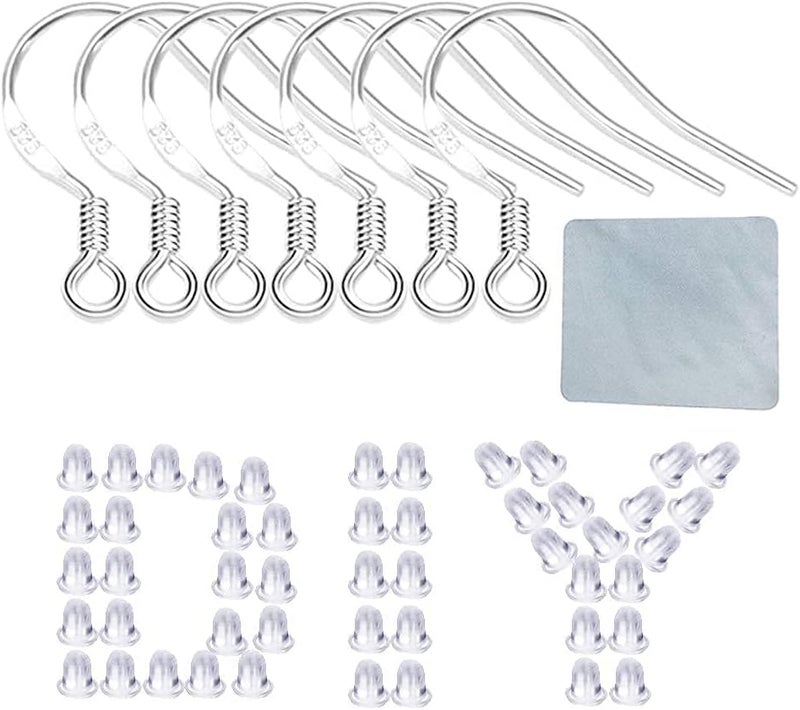 DIYEAR Hypoallergenic Silver Earring Hooks - 120 pcs/60 Pairs s925 Sterling Silver Plated Ear Wires for Jewelry Making, Jewelry findings Parts with 120 pcs Rubber Earring Backs Stopper for DIY Earrings - Image 4