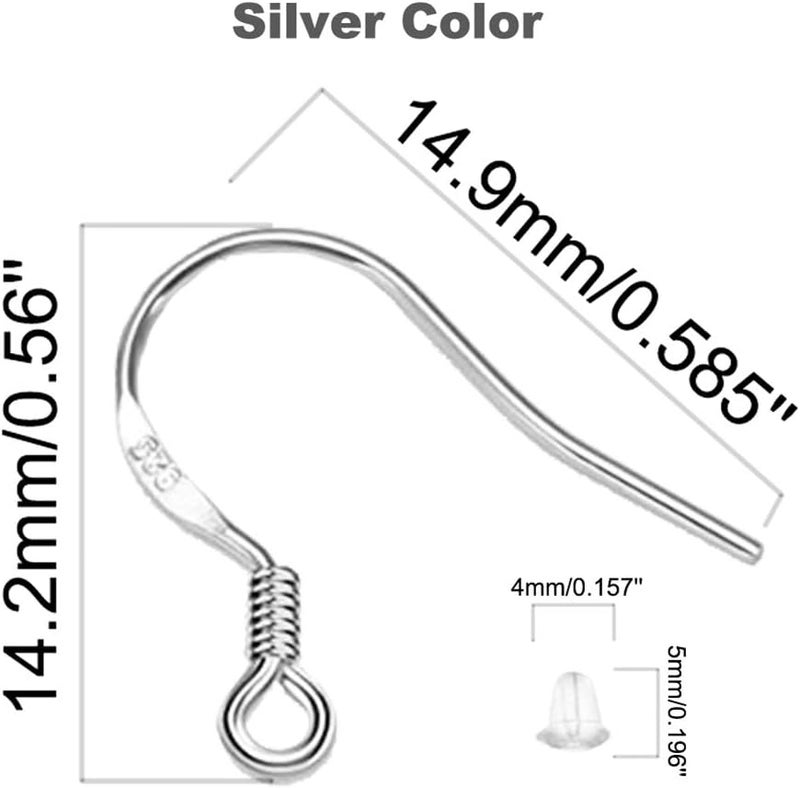 DIYEAR Hypoallergenic Silver Earring Hooks - 120 pcs/60 Pairs s925 Sterling Silver Plated Ear Wires for Jewelry Making, Jewelry findings Parts with 120 pcs Rubber Earring Backs Stopper for DIY Earrings - Image 3
