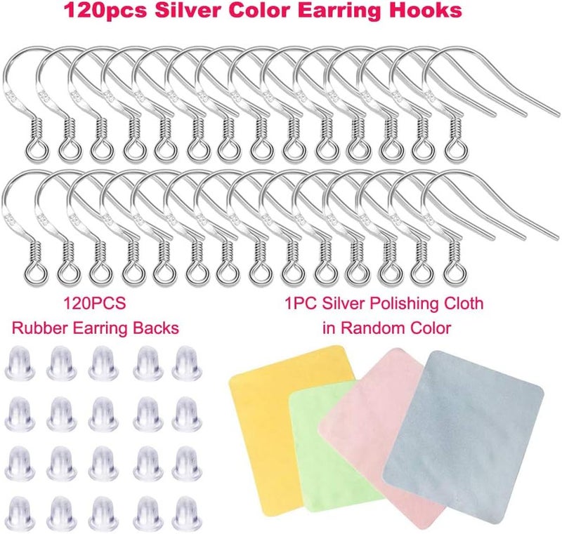 DIYEAR Hypoallergenic Silver Earring Hooks - 120 pcs/60 Pairs s925 Sterling Silver Plated Ear Wires for Jewelry Making, Jewelry findings Parts with 120 pcs Rubber Earring Backs Stopper for DIY Earrings - Image 2